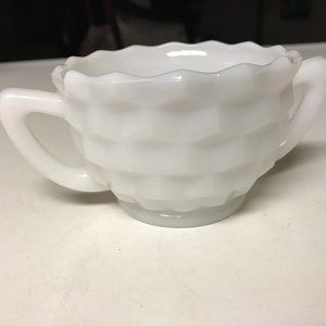 Vintage White Milk Glass Sugar Bowl Diamond Cubist Pattern